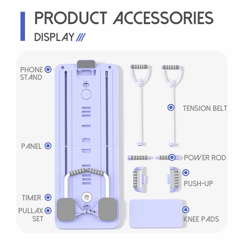 Women's Multifunctional Portable Pilates Board Set Foldable Reformer with for Ab Roller Wheels for Home Use and Beginners