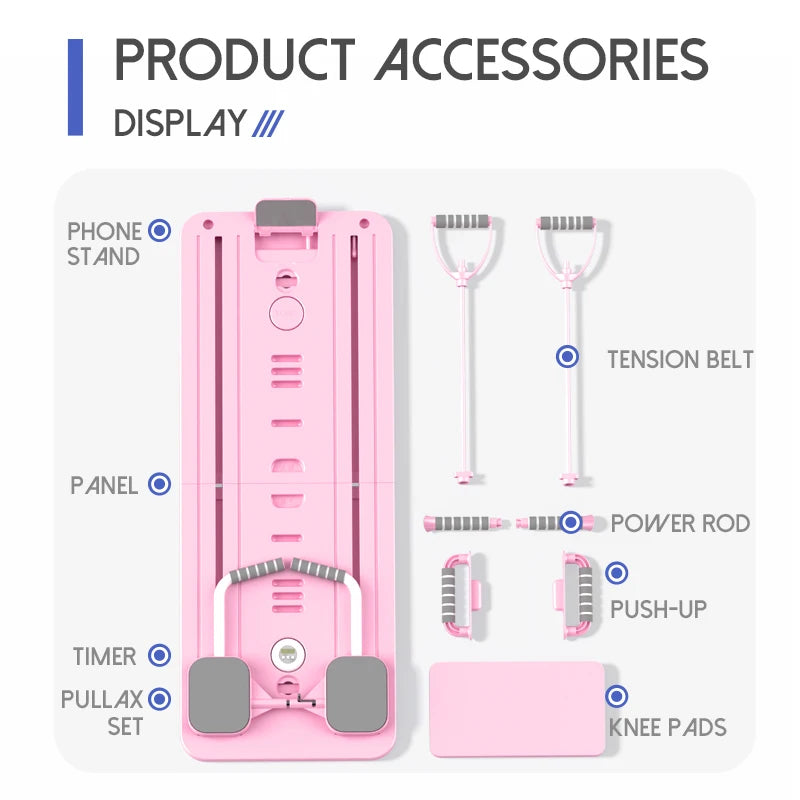 Women's Multifunctional Portable Pilates Board Set Foldable Reformer with for Ab Roller Wheels for Home Use and Beginners