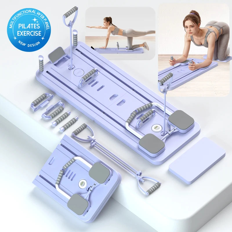Women's Multifunctional Portable Pilates Board Set Foldable Reformer with for Ab Roller Wheels for Home Use and Beginners